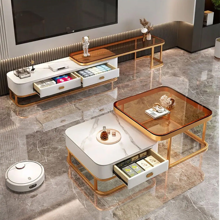 Stylish Mixed-Material Tea Table with Sintered Stone Top and Synthetic Leather Storage frg-499