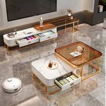 Stylish Mixed-Material Tea Table with Sintered Stone Top and Synthetic Leather Storage frg-499