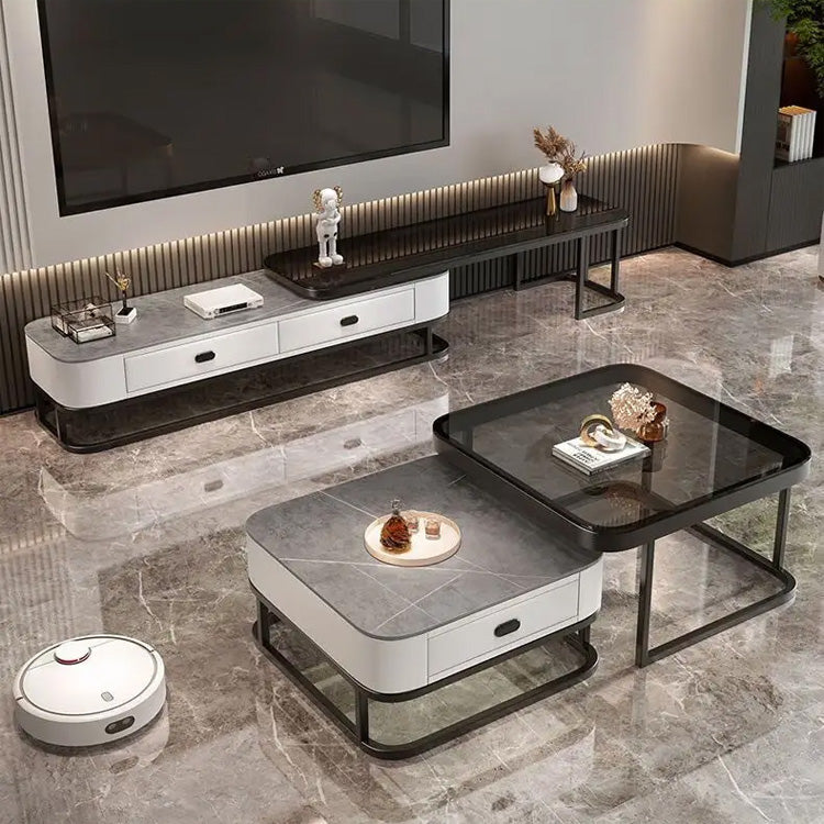 Stylish Mixed-Material Tea Table with Sintered Stone Top and Synthetic Leather Storage frg-499