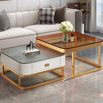 Stylish Mixed-Material Tea Table with Sintered Stone Top and Synthetic Leather Storage frg-499