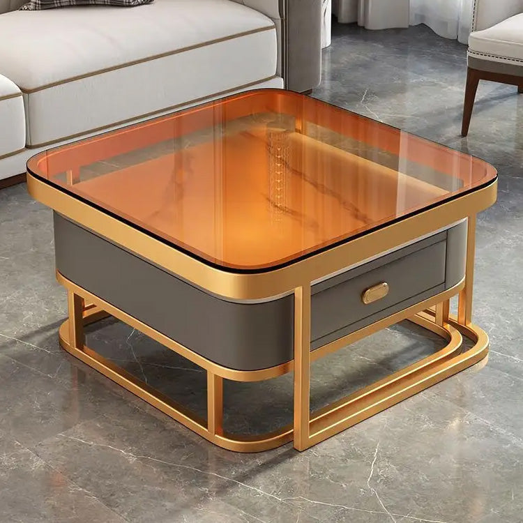 Stylish Mixed-Material Tea Table with Sintered Stone Top and Synthetic Leather Storage frg-499