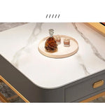 Stylish Mixed-Material Tea Table with Sintered Stone Top and Synthetic Leather Storage frg-499