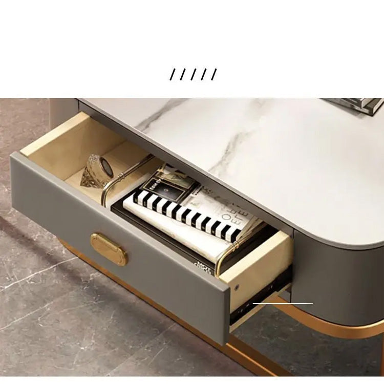 Stylish Mixed-Material Tea Table with Sintered Stone Top and Synthetic Leather Storage frg-499