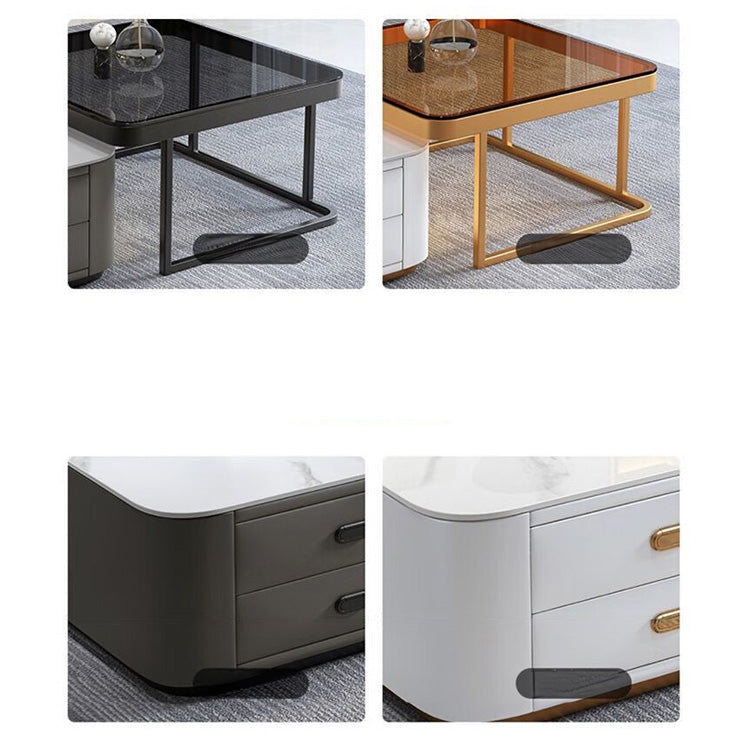 Modern Multi-Color Tea Table – Sintered Stone, Wood, and Metal Fusion frg-500