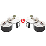 Modern Luxury Tea Table with Sintered Stone & Wood, White, Gray, Brown frg-501