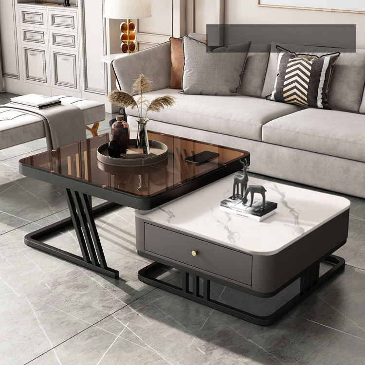 Modern Sintered Stone & Metal Tea Table with PU Leather and Particle Board - Gray & White frg-504
