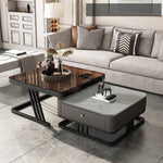 Modern Sintered Stone & Metal Tea Table with PU Leather and Particle Board - Gray & White frg-504