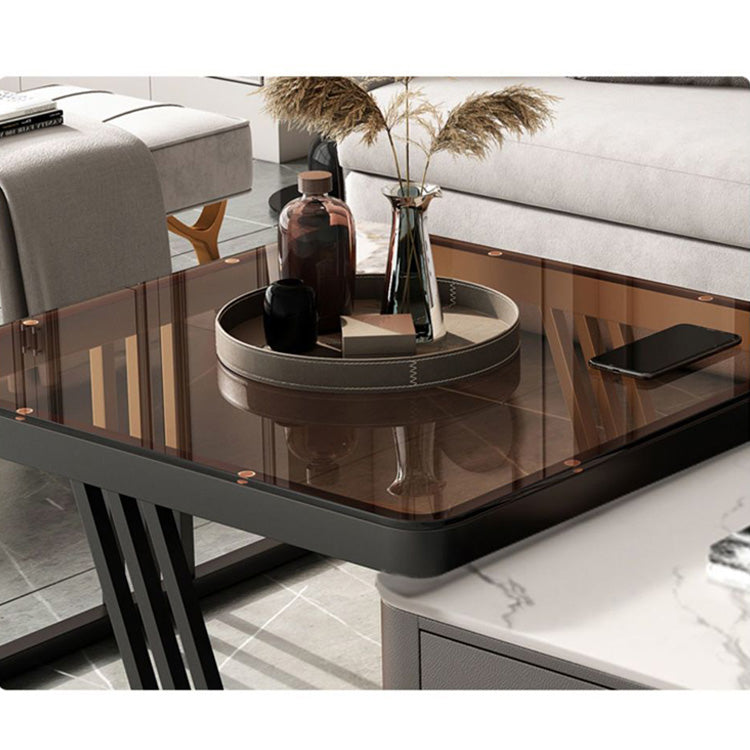 Modern Sintered Stone & Metal Tea Table with PU Leather and Particle Board - Gray & White frg-504