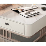 Modern Sintered Stone & Metal Tea Table with PU Leather and Particle Board - Gray & White frg-504