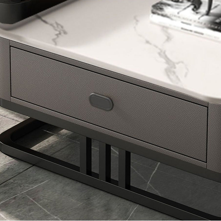 Modern Sintered Stone & Metal Tea Table with PU Leather and Particle Board - Gray & White frg-504