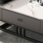 Modern Sintered Stone & Metal Tea Table with PU Leather and Particle Board - Gray & White frg-504