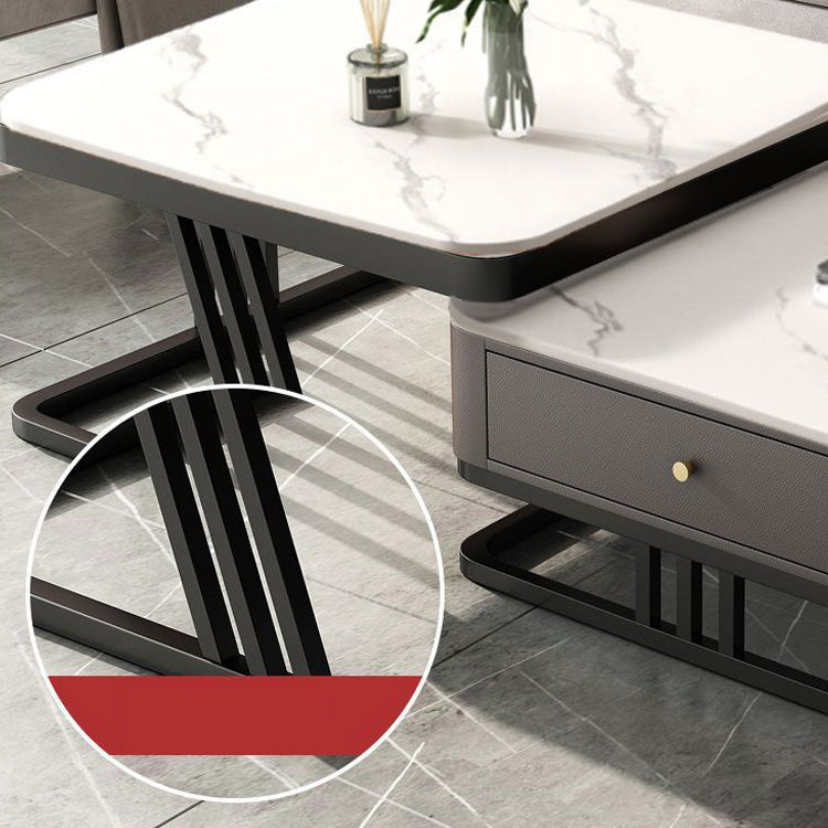 Modern Sintered Stone & Metal Tea Table with PU Leather and Particle Board - Gray & White frg-504