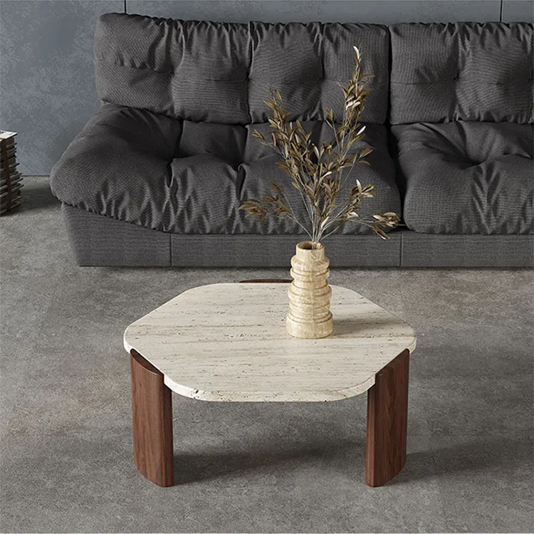 Modern Walnut Stone Tea Table – Elevate Your Living Space with Style fsdb-2255