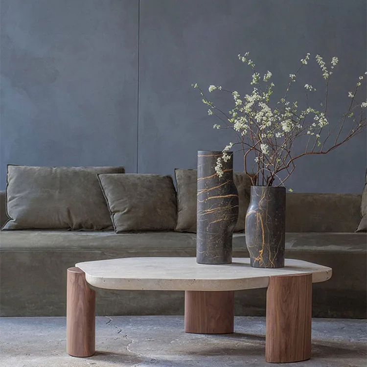 Modern Walnut Stone Tea Table – Elevate Your Living Space with Style fsdb-2255