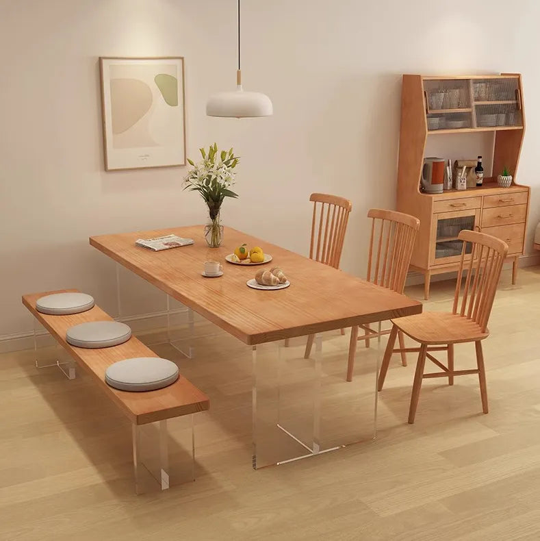 Stylish Pine Wood & Acrylic Dining Table - Modern Elegance for Your Home fsdb-2266