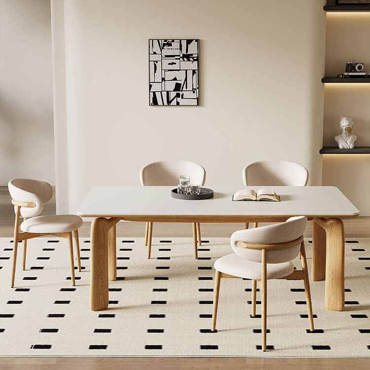 Stylish Multi-Material Table: Black, White, Gray, Brown, Natural Wood & Sintered Stone Top fsm-309