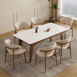 Stylish White Sintered Stone Table with Ash Wood Multi-Layer Board Top fsm-310
