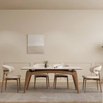 Stylish White Sintered Stone Table with Ash Wood Multi-Layer Board Top fsm-310