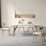 Elegant White Table with Sintered Stone and Ash Wood Multi-Layer Board - Modern Design fsm-313