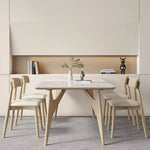 Elegant White Table with Sintered Stone and Ash Wood Multi-Layer Board - Modern Design fsm-313