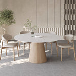 Elegant Natural Wood & Sintered Stone Table - Modern White & Gray Finish with Ash Wood Layers fsm-315