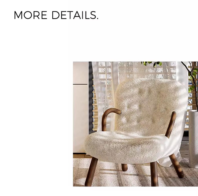 Cozy Faux Lambswool Chair in Premium Natural Brown Wood Finish fsmy-400