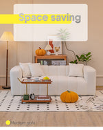 Luxury Off White Faux Lambswool Sofa with Silicon Fill and Wood Accents fsmy-448