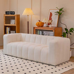 Luxury Off White Faux Lambswool Sofa with Silicon Fill and Wood Accents fsmy-448