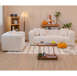 Luxury Off White Faux Lambswool Sofa with Silicon Fill and Wood Accents fsmy-448