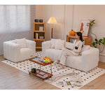 Luxury Off White Faux Lambswool Sofa with Silicon Fill and Wood Accents fsmy-448