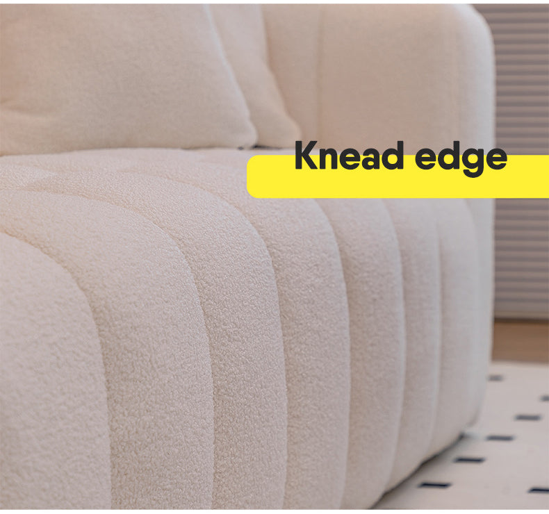 Luxury Off White Faux Lambswool Sofa with Silicon Fill and Wood Accents fsmy-448