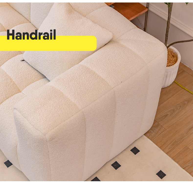 Luxury Off White Faux Lambswool Sofa with Silicon Fill and Wood Accents fsmy-448