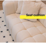 Luxury Off White Faux Lambswool Sofa with Silicon Fill and Wood Accents fsmy-448