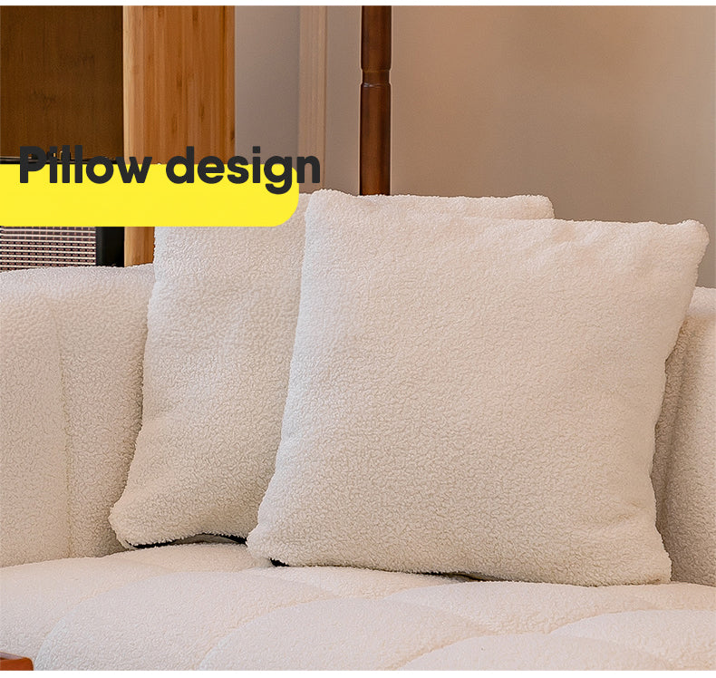 Luxury Off White Faux Lambswool Sofa with Silicon Fill and Wood Accents fsmy-448