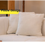 Luxury Off White Faux Lambswool Sofa with Silicon Fill and Wood Accents fsmy-448