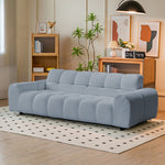 Modern White Sofa with Green, Blue, and Gray Accents - Black Wood Frame and Faux Lambswool Silicon Fill for Ultimate Comfort fsmy-450