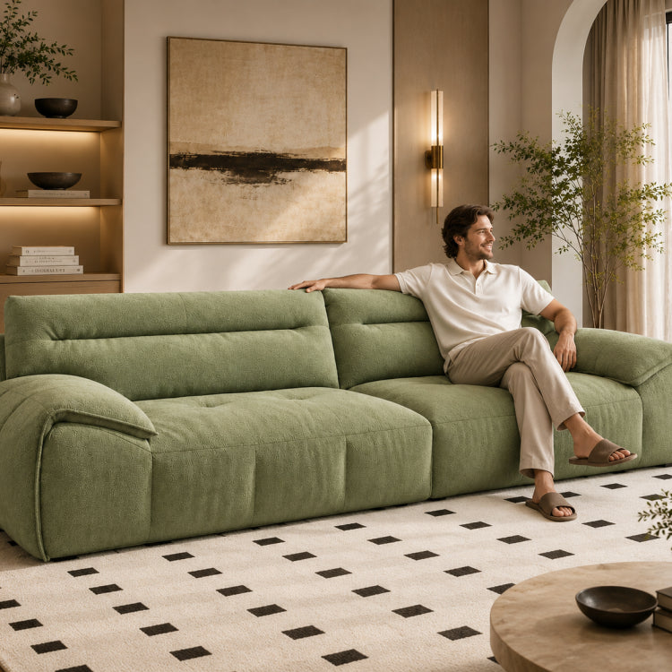 Cream Style Fabric Sofa, Modern Minimalist Straight Floor Couch for Living Room fsmy-451