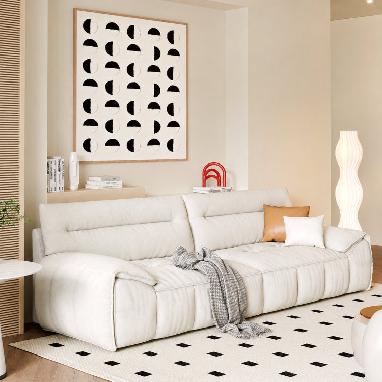 Cream Style Fabric Sofa, Modern Minimalist Straight Floor Couch for Living Room fsmy-451