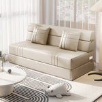 Modern Leathaire Sofa in Orange, Beige, and Light Blue for Stylish Living Rooms fsq-1423