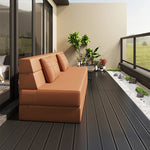 Modern Leathaire Sofa in Orange, Beige, and Light Blue for Stylish Living Rooms fsq-1423