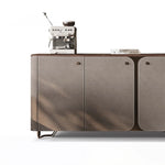 Stylish PU Leather and Black Walnut Cabinet with Modern Design and Multi-Layer Storage fsu-5239
