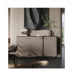 Stylish PU Leather and Black Walnut Cabinet with Modern Design and Multi-Layer Storage fsu-5239