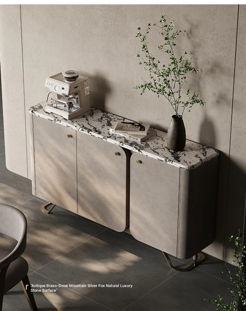 Stylish PU Leather and Black Walnut Cabinet with Modern Design and Multi-Layer Storage fsu-5239