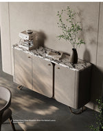 Stylish PU Leather and Black Walnut Cabinet with Modern Design and Multi-Layer Storage fsu-5239