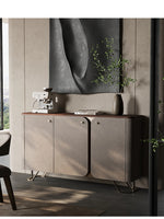 Stylish PU Leather and Black Walnut Cabinet with Modern Design and Multi-Layer Storage fsu-5239