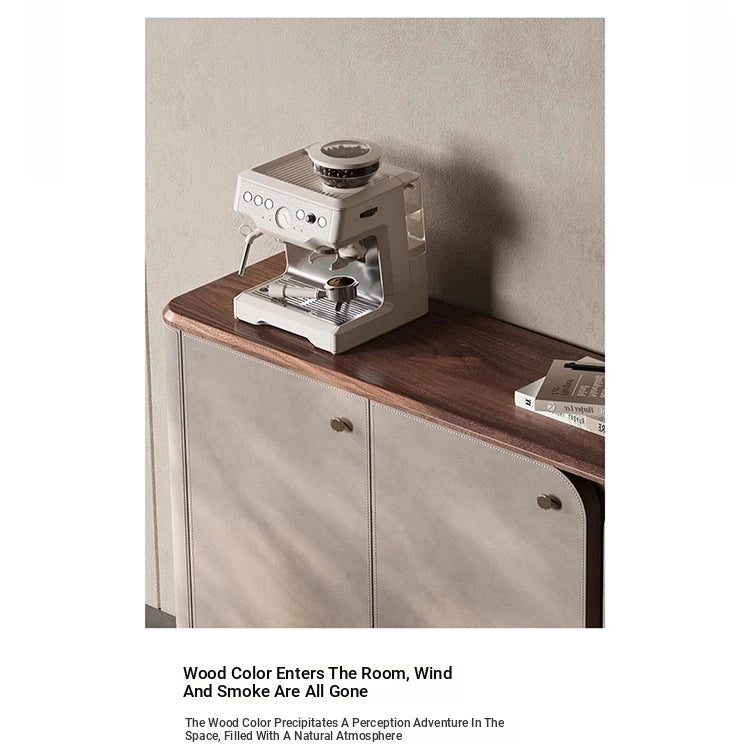 Stylish PU Leather and Black Walnut Cabinet with Modern Design and Multi-Layer Storage fsu-5239