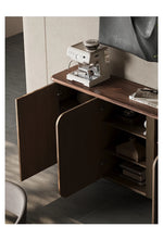 Stylish PU Leather and Black Walnut Cabinet with Modern Design and Multi-Layer Storage fsu-5239