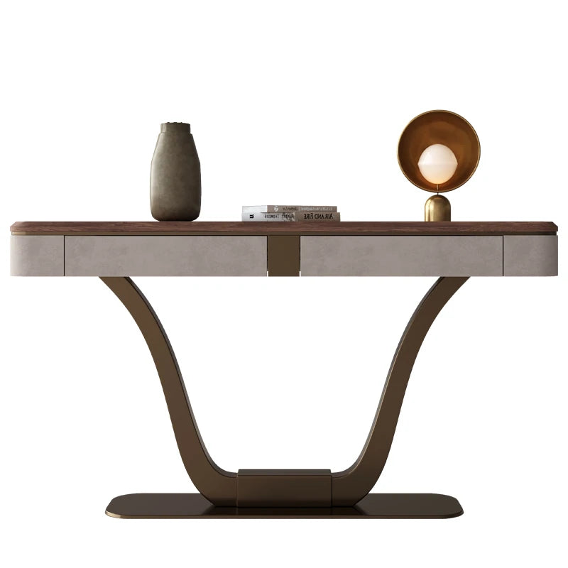 Elegant PU Leather and Black Walnut Cabinet with Metal Accents - Modern Home Storage Solution fsu-5241