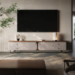 Stylish PU Leather TV Stand with Black Walnut Top and Metal Legs – Modern and Functional Entertainment Unit fsu-5242