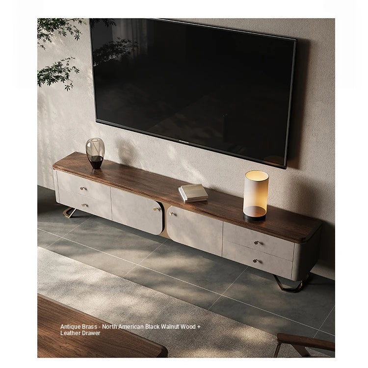 Stylish PU Leather TV Stand with Black Walnut Top and Metal Legs – Modern and Functional Entertainment Unit fsu-5242